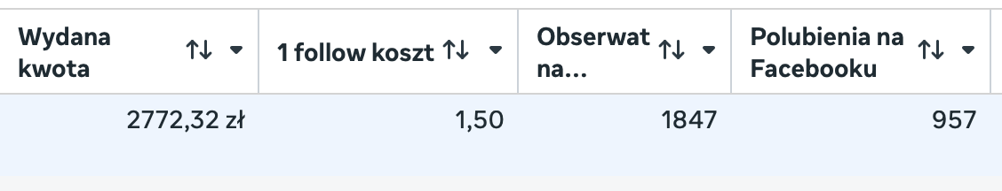 Wyniki kampanii follow, koszt obserwującego 1,50 zł