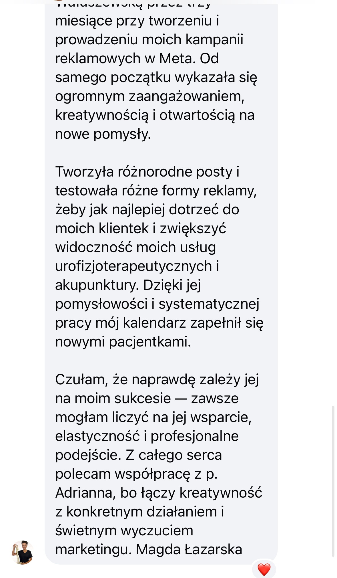 Opinia klientki Magdy Łazarskiej o współpracy
