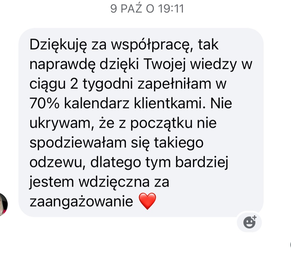 Opinia klientki o zapełnionym kalendarzu