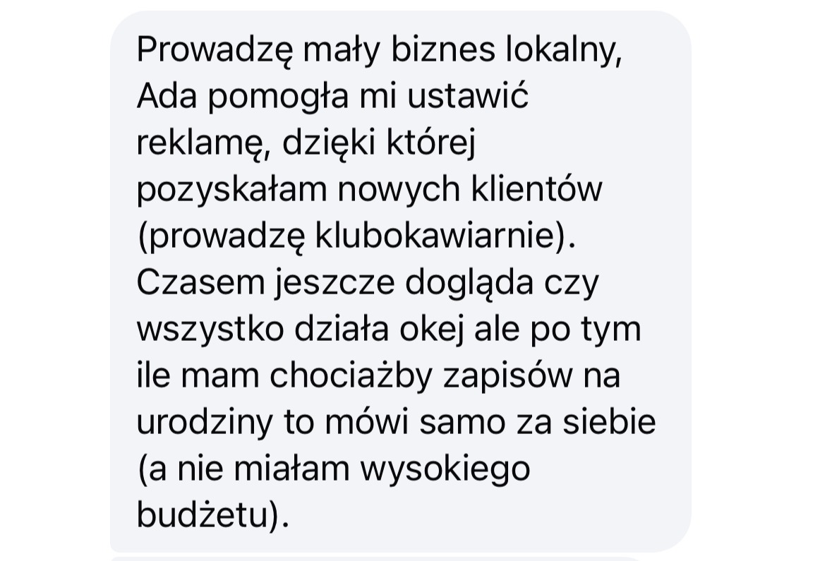 Opinia klientki o reklamie dla lokalnego biznesu
